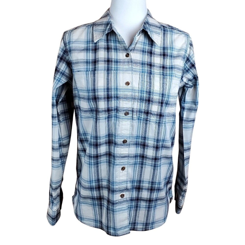 Carhartt Fairview Gray & White Plaid Long Sleeve/Rolled Up Button Up Shirt Small